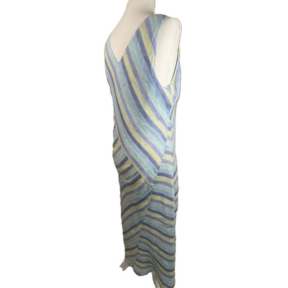 J Jill Love Linen Petite‎ M Striped Linen Maxi Dress Summer Coastal Casual Lined - Picture 4 of 14